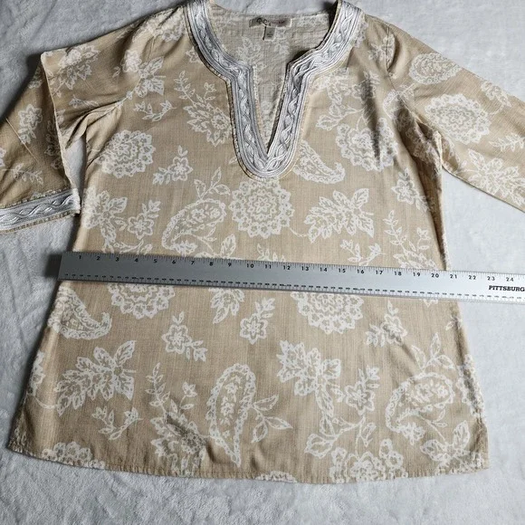 Womens Krazy Kat Lace V Neck Boho Floral Tunic Tan M White Cotton - Picture 14 of 16